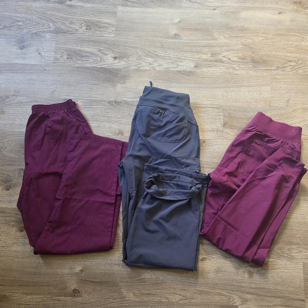 Cherokee Set of Three Jogger Pants in Burgundy and Gray